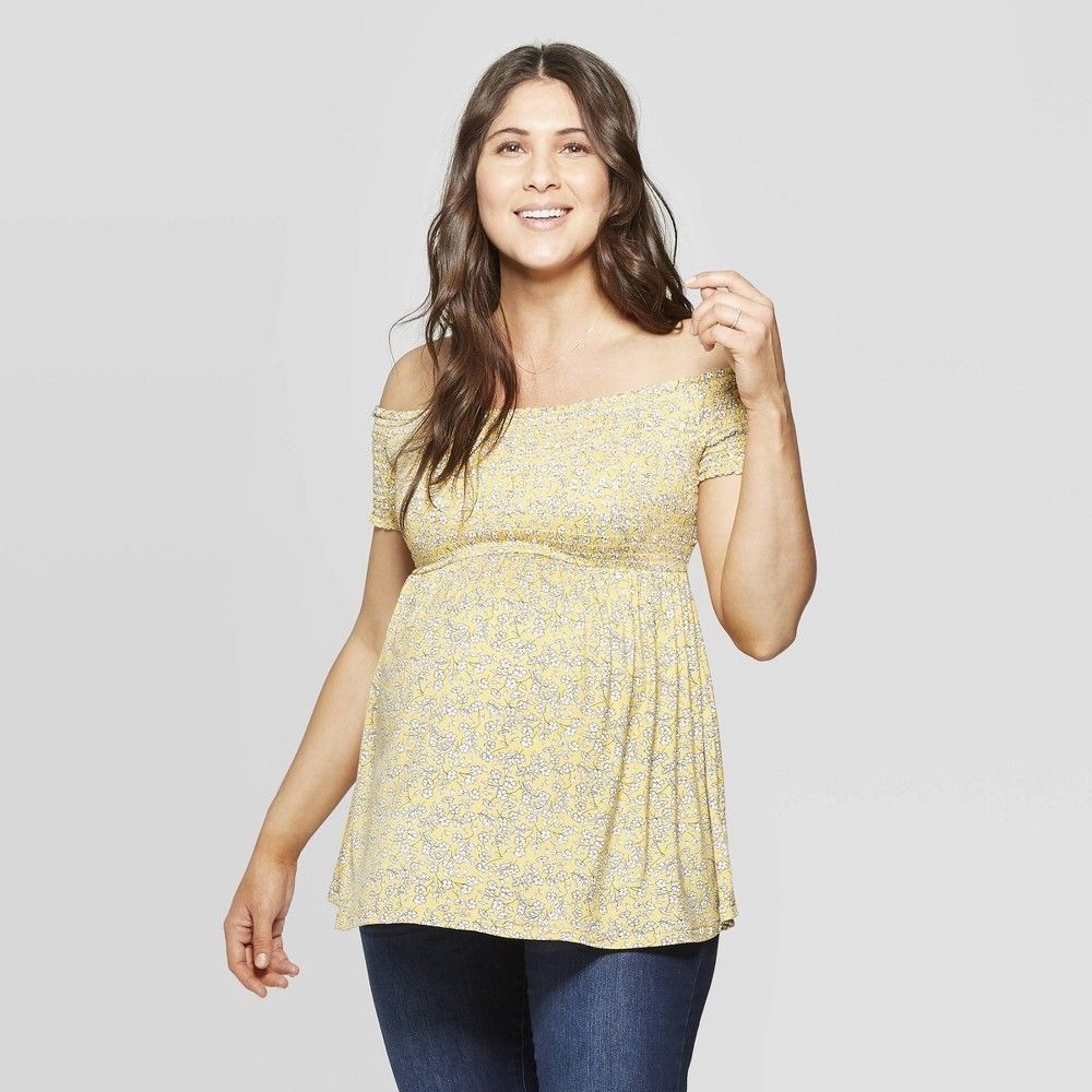 Maternity off shoulder smocked short sleeve top